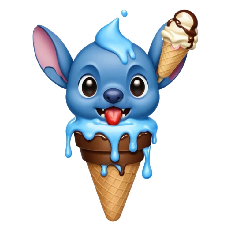 Stitch the blue alien from Lilo & Stitch eating a melting ice cream sticker