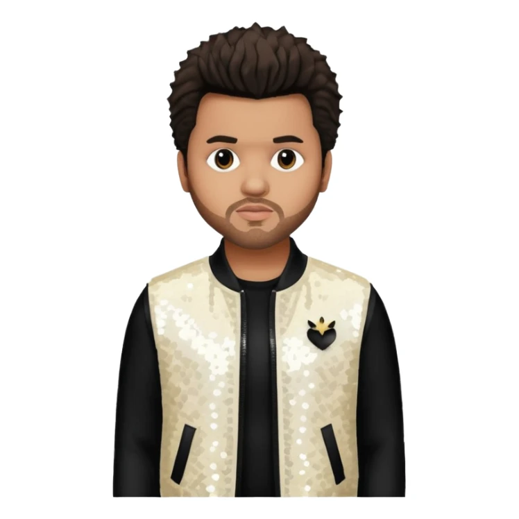 The Weeknd with dark brown hair, white sequin outfit sticker