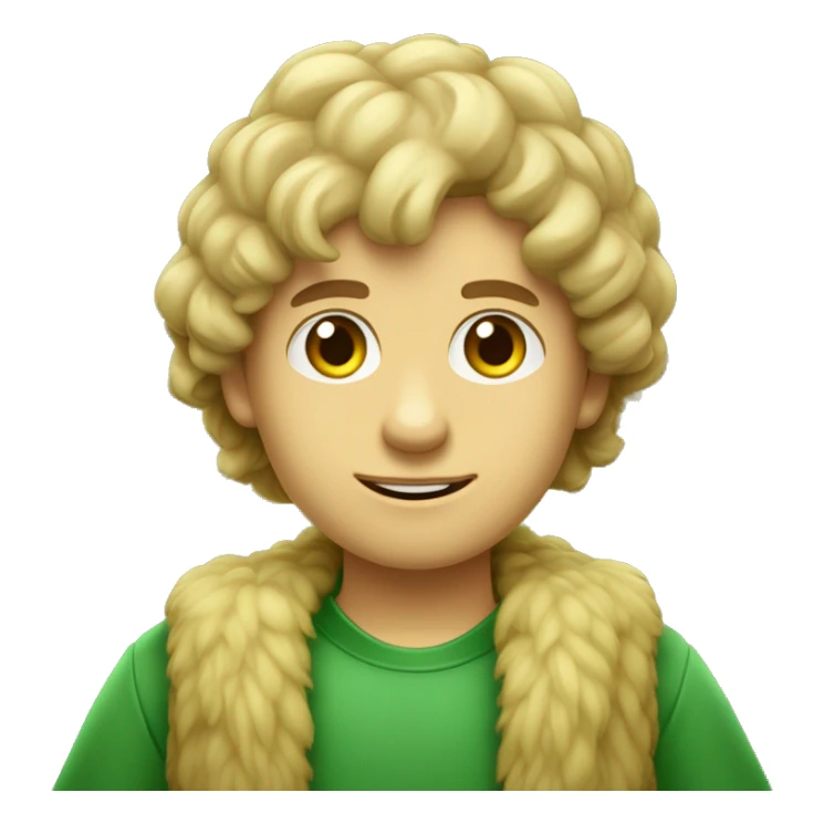 um menino de cabelo liso amarelo de olhos castanhos com roupa verde e pele beje clara sticker