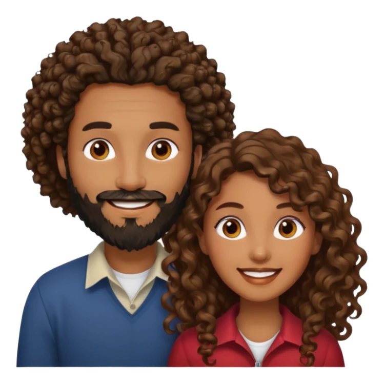 Beso mujer morena rizada cabello largo y hombre blanco con barba negra sticker