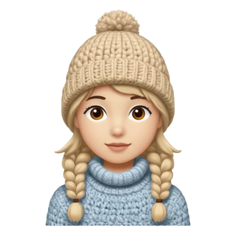 high school student wearing a crochetted winter hat. the hat should be an oatmeal color and texture sticker