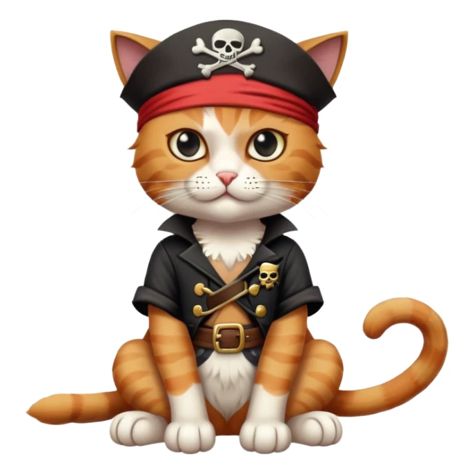 cat full body sitting with a pirate character wearing an eye patch sticker