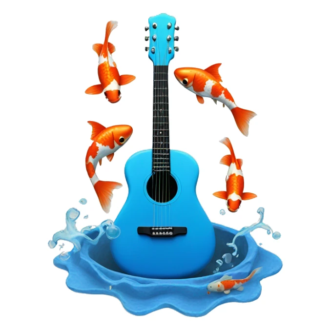 blue guitar with painted koi fish swimming around the hole sticker