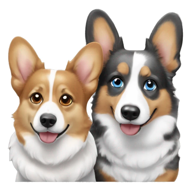 Three corgis. One is a red headed tri, one is a black headed tri, and one is a blue Merle with blue eyes sticker