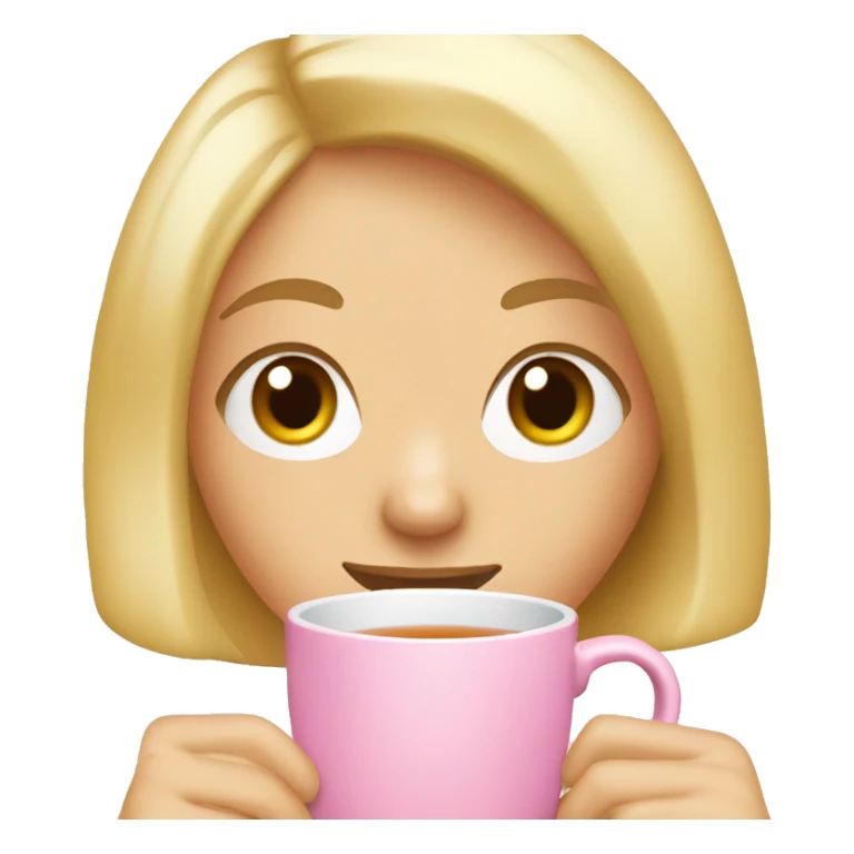 blonde girl with bob drinking tea out of a pink mug sticker