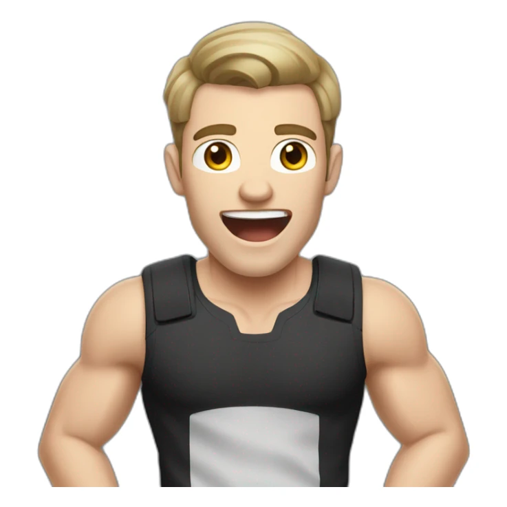 amazed Open with surprise mouth Pale skinned Fit Man With the biceps and dark brown hair in black shirt, gray sports shorts and white Sneakers sticker