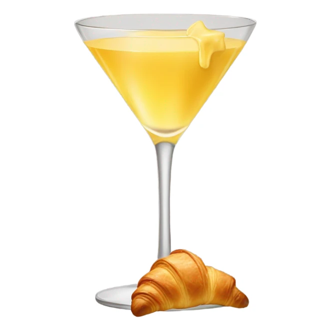 cocktail glass with butter-color liquid inside and croissant  sticker