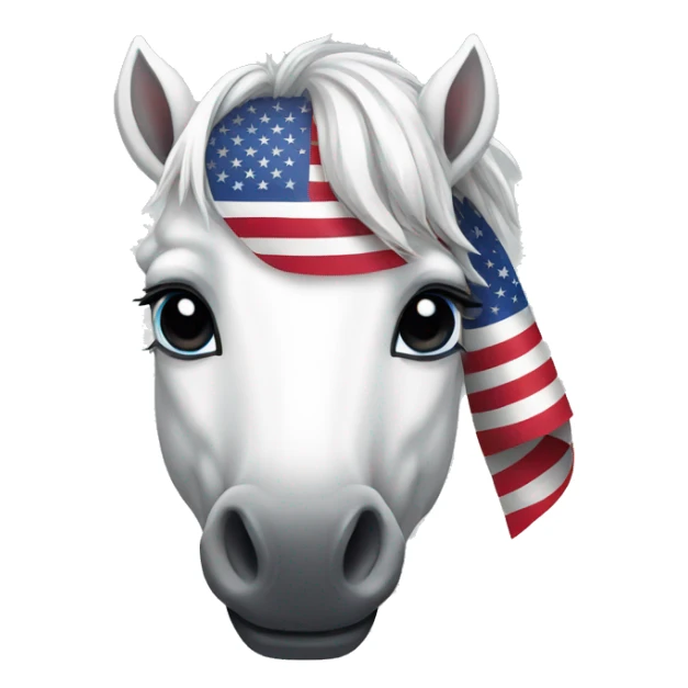 White horse with USA flag sticker