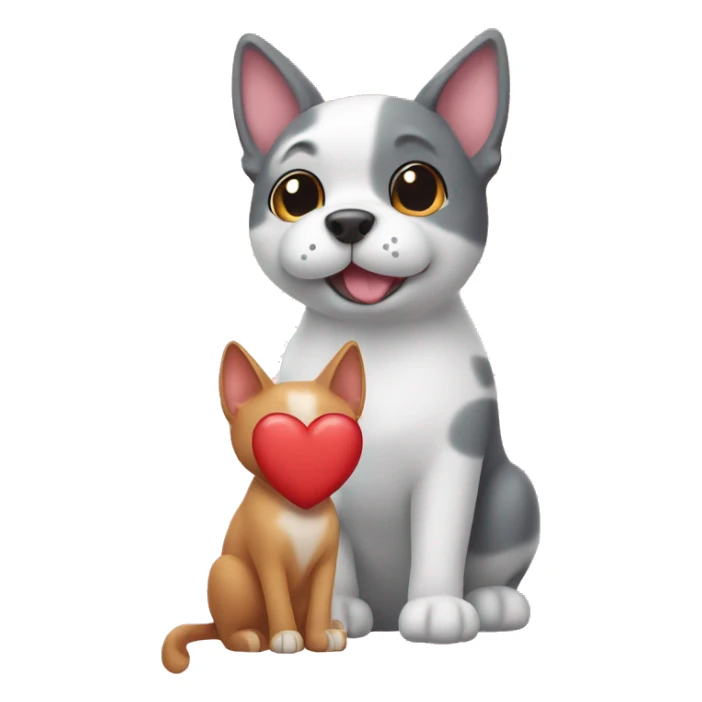 Cat and dog near two pastel red hearts sticker