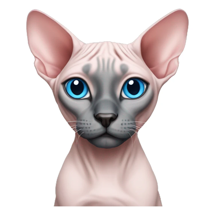 Pink/grey sphynx cat with blue eyes and black nose sticker