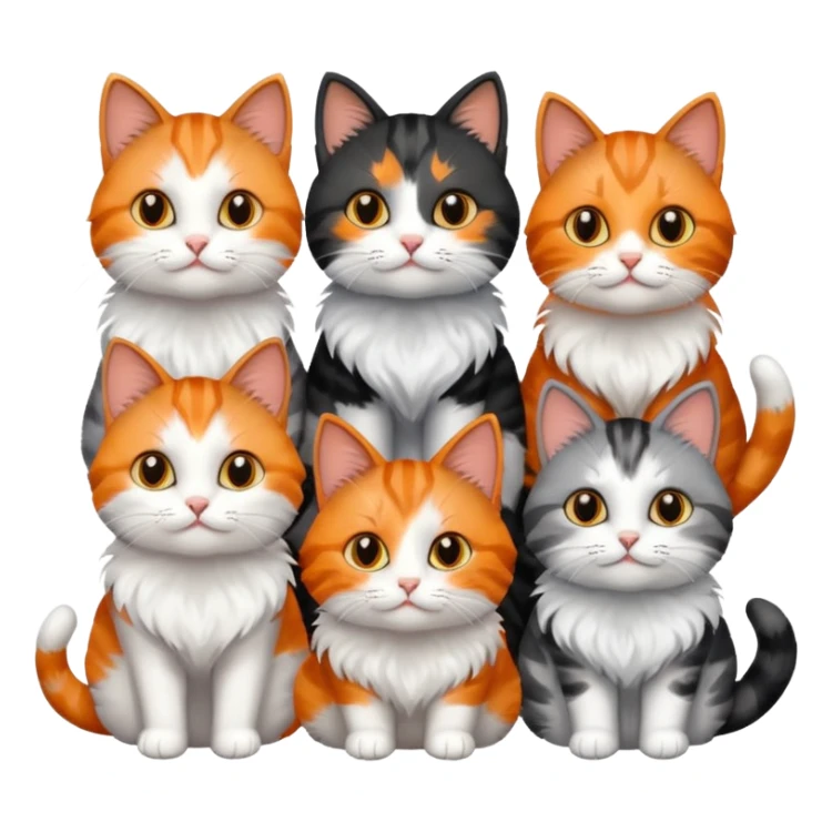 6 cats with different coloured coats sticker