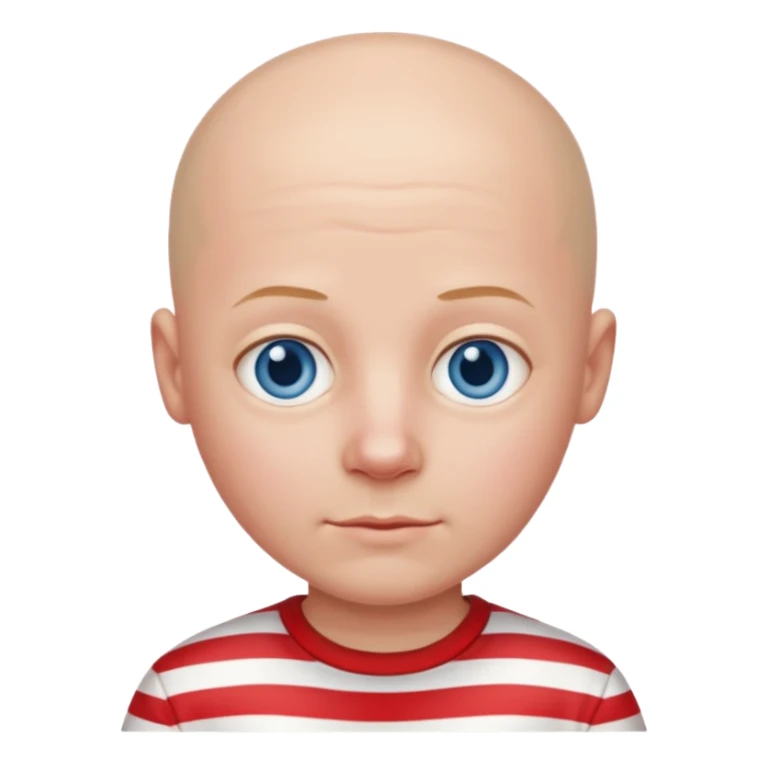 bald boy in red stripes with blue eyes sticker