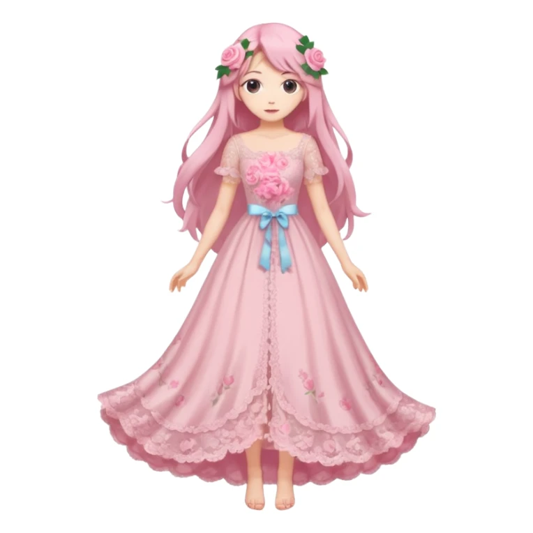 pastel anime woman with pink roses lace dress full body sticker