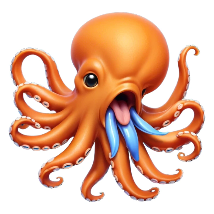 Cinematic Realistic Cute Yawning Octopus Portrait Emoji, Head tilted slightly with a dramatic, wide-open yawn, showcasing a soft, lustrous orange body with subtle blue ring accents and gently drooping tentacles, with half-closed, drowsy eyes rendered in exquisite detail; high shine, relaxed yet expressive, styled with a dash of mystical charm, soft glowing outline, capturing the essence of a sleepy yet affectionate octopus that appears ready to stretch out and drift into a peaceful nap! sticker