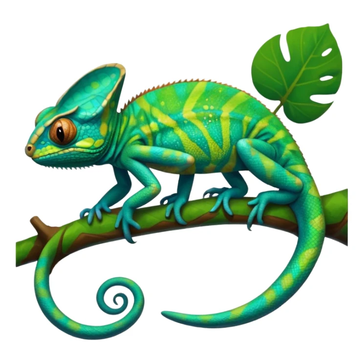 Realistic, rendering, highly detailed, 4K, 1x1, vivid  turquoise and bold green color Veiled Chameleon sticker