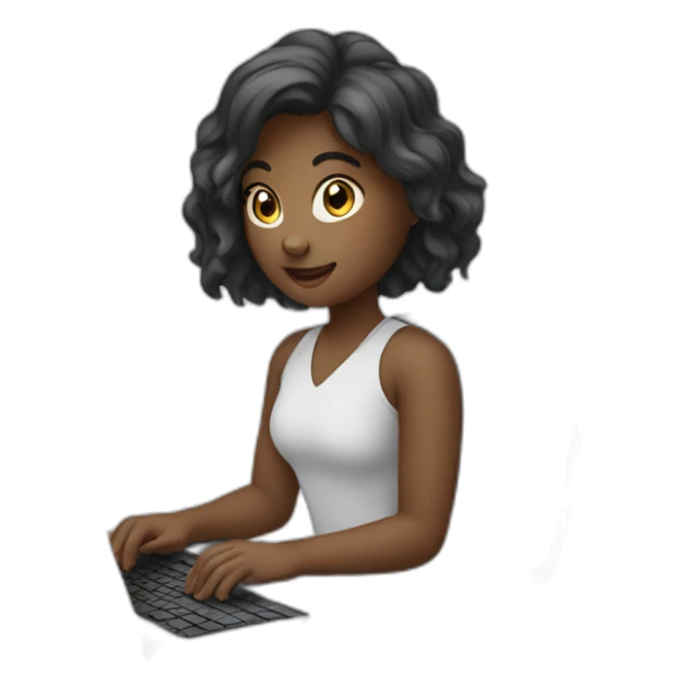 girl white working in IT with laptop sticker