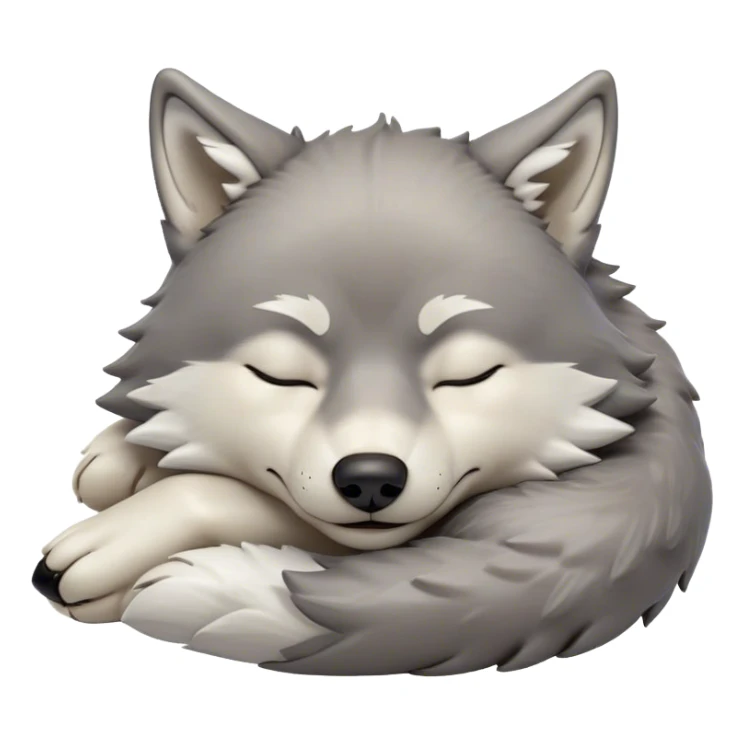 Meme-Worthy Cute Sleeping Wolf Portrait Emoji, Head resting peacefully with a contented smile, showcasing a robust build and a luxuriously soft grey and white Fur, eyes shut in a serene, restful nap, Simplified yet hilariously adorable features, highly detailed, glowing with a soft, drowsy light, high shine, relaxed and utterly lovable, stylized with an air of playful laziness, bright and heartwarming, soft glowing outline, capturing the essence of a comically sleepy wolf, so meme-worthy it feels like it could instantly become the next viral sensation of adorable slumber! sticker