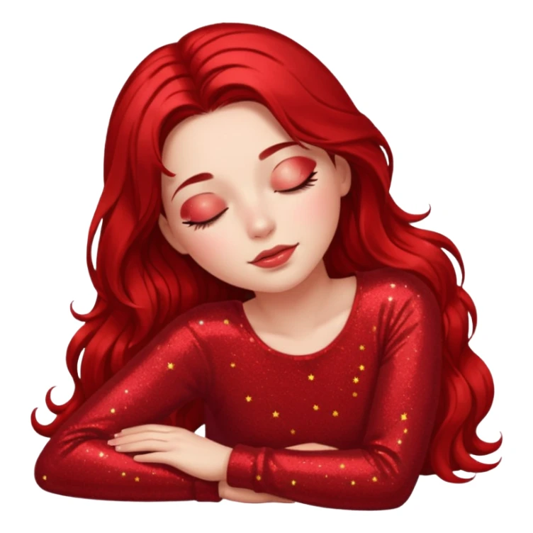 red glitter girl with closed eyes lying on the floor sticker