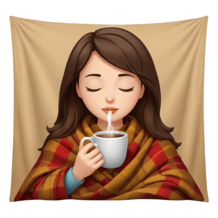girl brunette inside a blanket sipping coffee eyes closed sticker