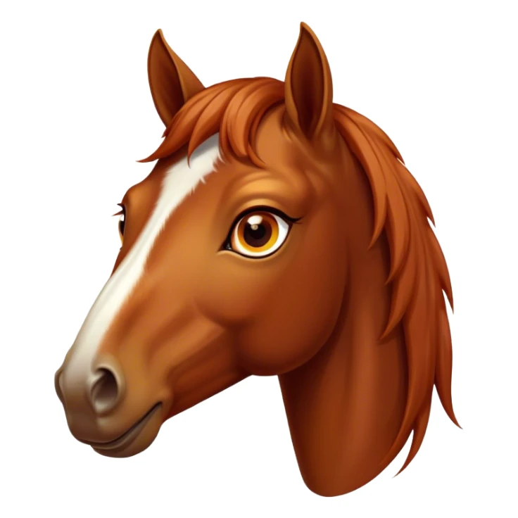Cinematic Comical Chestnut Horse Portrait Emoji, Head tilted dramatically with an exaggeratedly amused expression, featuring a striking chestnut fur with a glossy finish and wide, expressive amber eyes filled with playful disbelief, Simplified yet hilariously expressive features, highly detailed, glowing with a slightly sassy glow, high shine, dramatic yet playful, stylized with an air of cheeky mischief, bright and endearing, soft glowing outline, capturing the essence of a spirited and over-the-top horse, so meme-worthy it feels like it could side-eye its way into internet fame instantly! sticker