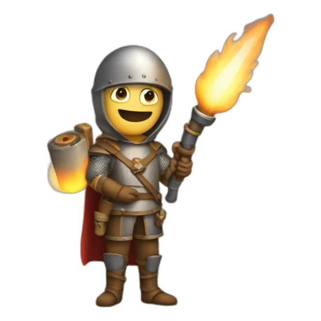 medieval Pyrotechnician holding a rocket in one hand and a torch in the other sticker