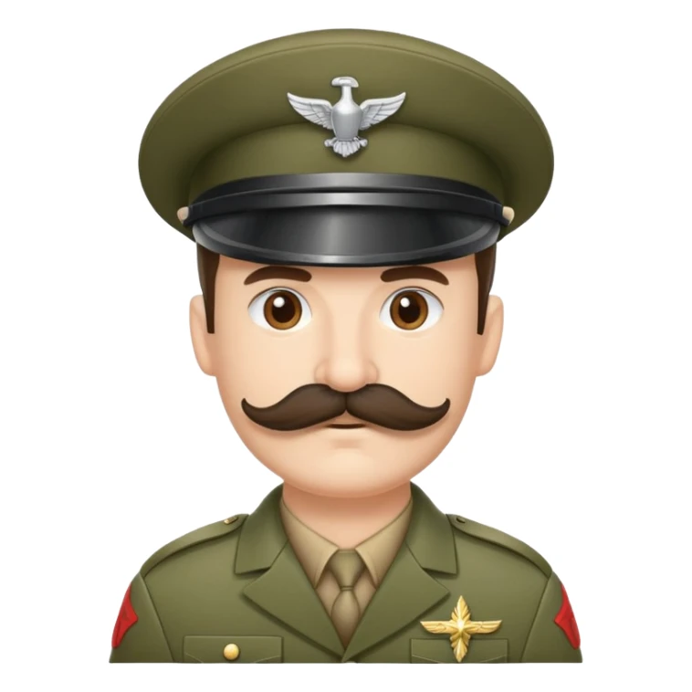 Soldier with a thick handlebar mustache wearing a military helmet sticker