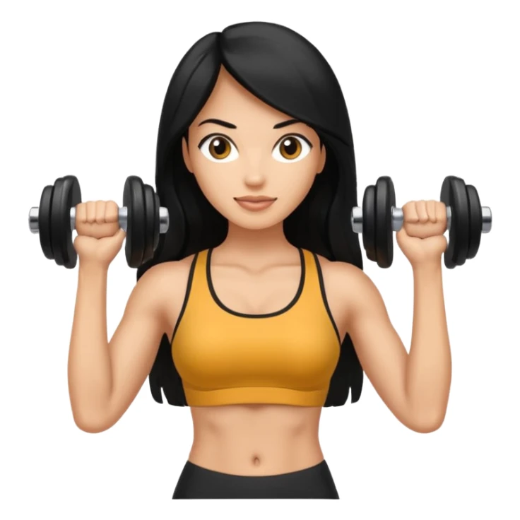 mujer fit con pelo negro largo y sosteniendo 2 mancuernas sticker