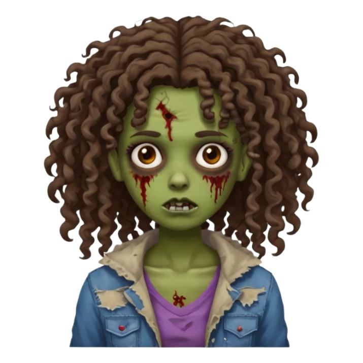 Brown curly head girl zombie sticker