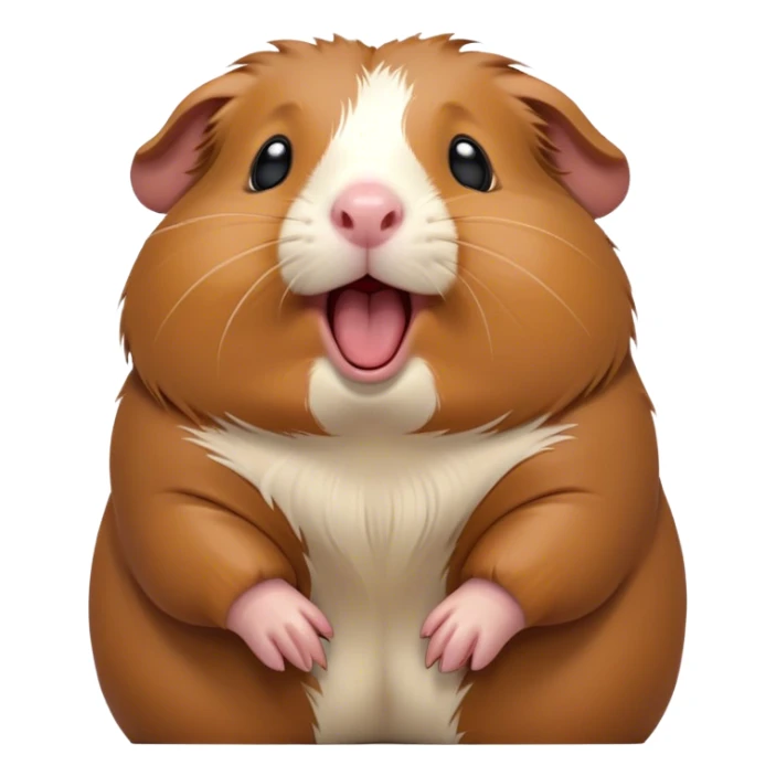 Cinematic Cute Yawning Brown Guinea Pig Portrait Emoji, Head tilted slightly with a dramatic, wide-open yawn, revealing a soft brown coat and tiny, droopy ears, round dark eyes barely open in drowsy contentment, Simplified yet irresistibly adorable features, highly detailed, glowing with a soft, cozy glow, high shine, relaxed yet expressive, stylized with a touch of whimsy, bright and endearing, soft glowing outline, capturing the essence of a sleepy yet affectionate guinea pig, so drowsy it feels like it could stretch out of the screen and curl up for a nap! sticker