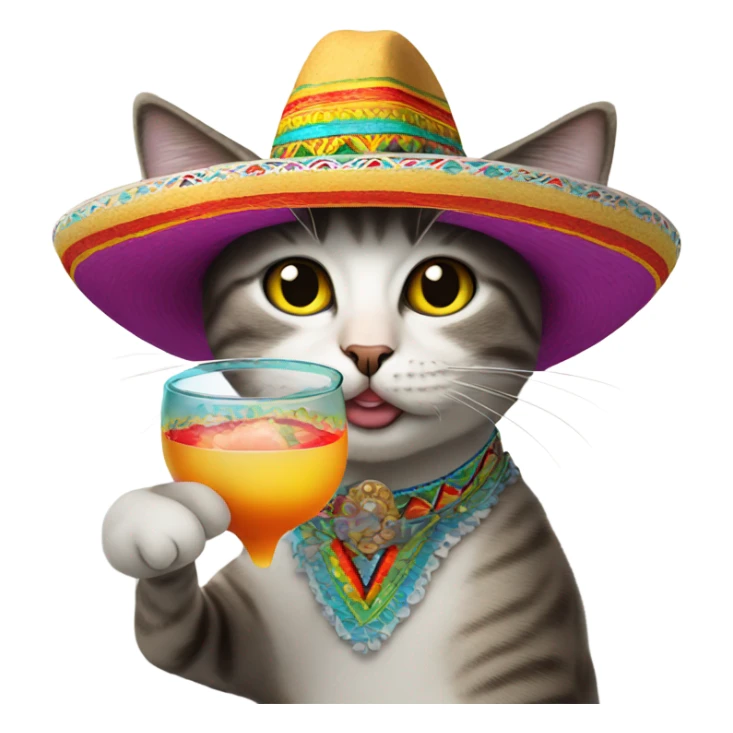 cat drinking mezcal in mexican sombrero hat sticker