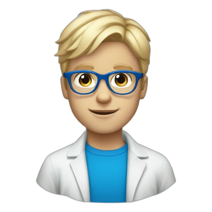 blonde boy wearing dark blue glasses with blue eyes sticker