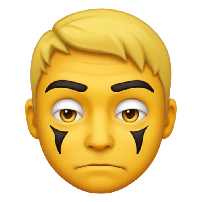 criminal emoji with multiple scars on the face, defiant look, classic emoji style sticker