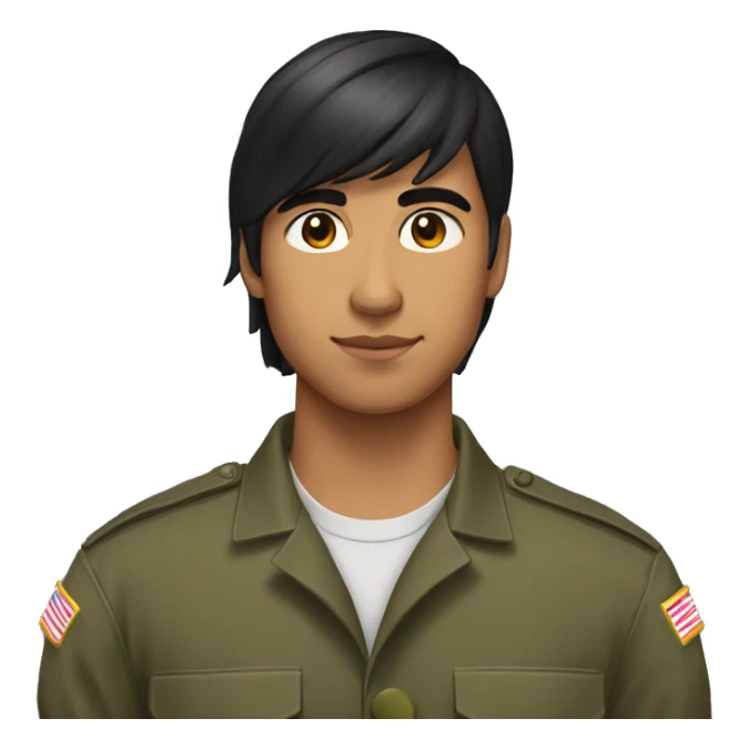 19 year old Latino soldier with black straight medium length hair  sticker