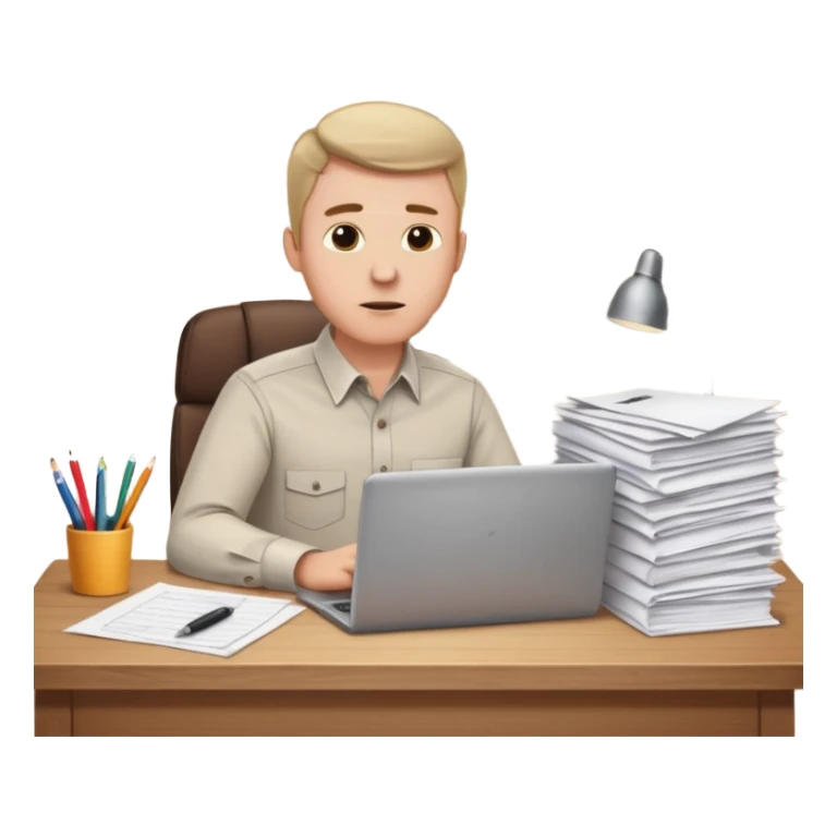 a white man, works in an office at the table sticker