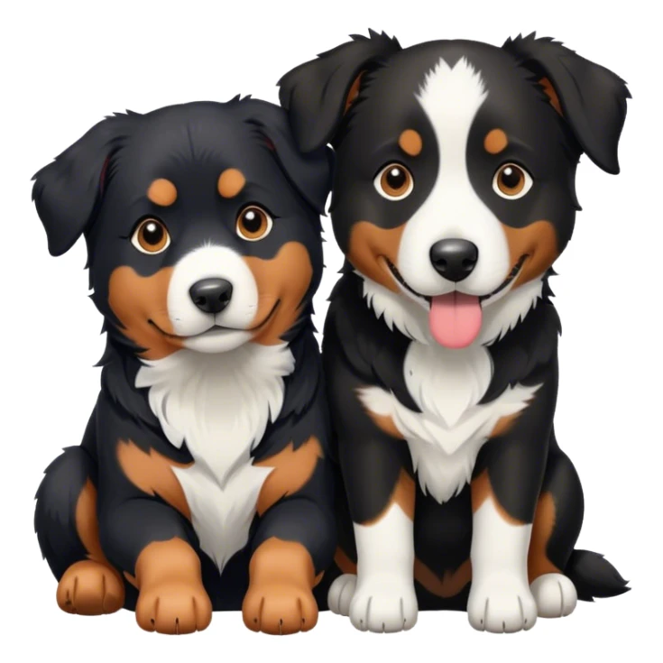 A black Rottweiler and black and white Border Collie snuggling together. sticker