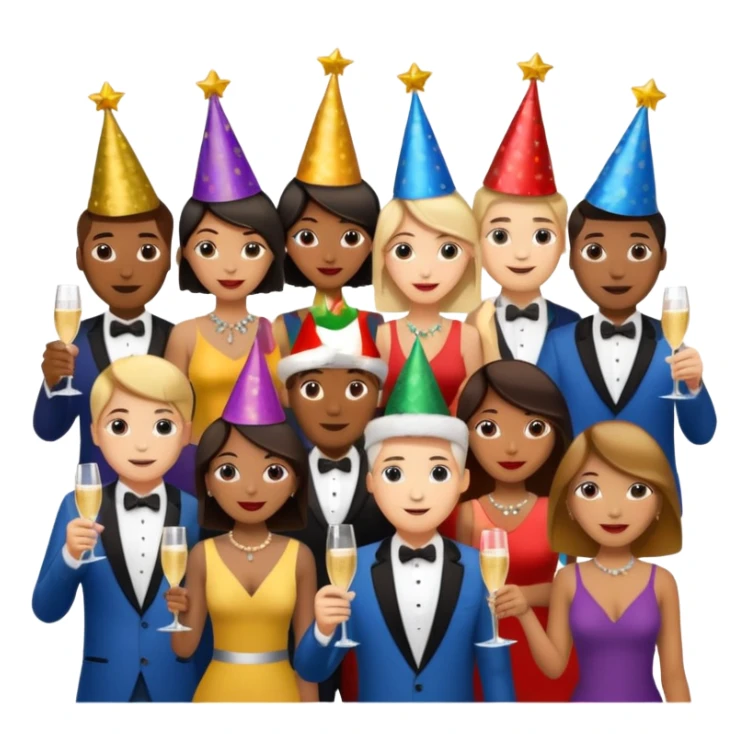 Women and men with a champagne cup new year sticker