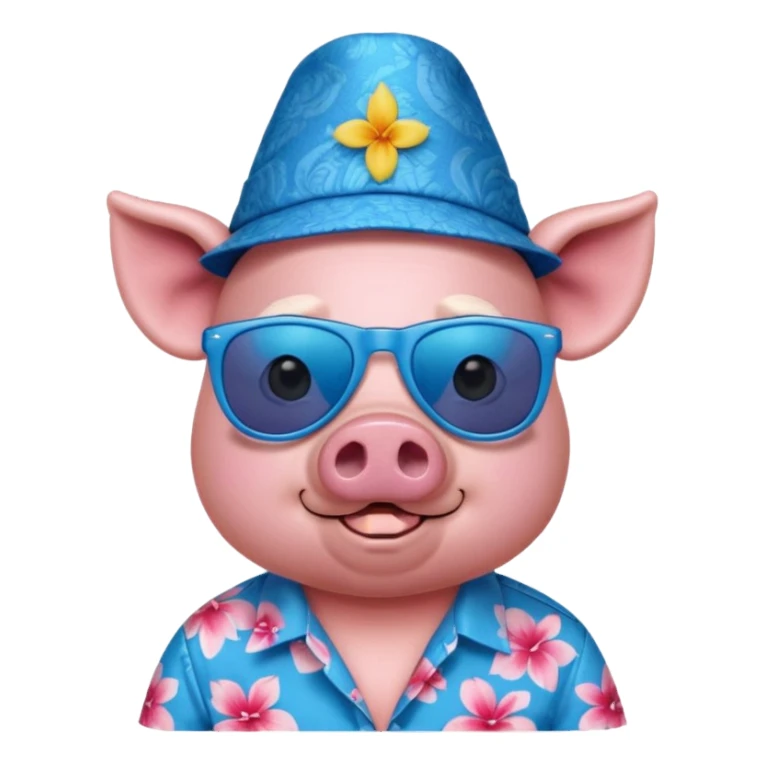Pig with blue aloha shirt, birthday hat, sunglasses sticker