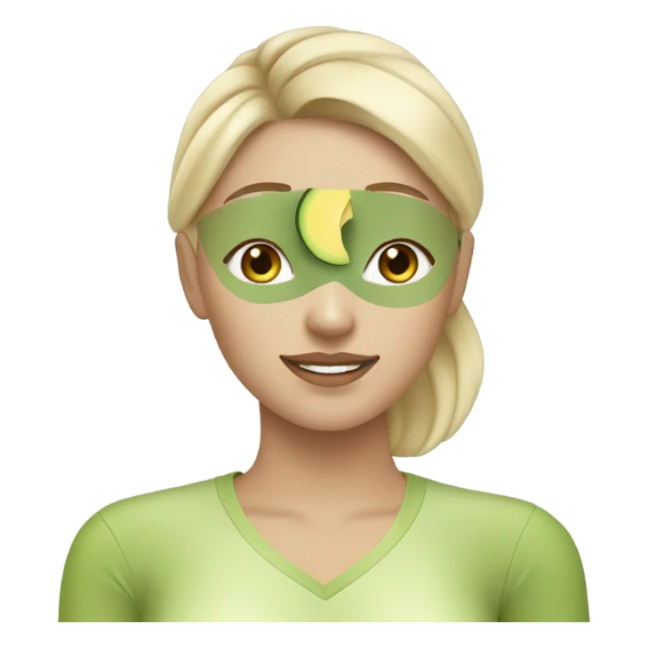 a blonde white girl with a avocado face mask and pretty sticker