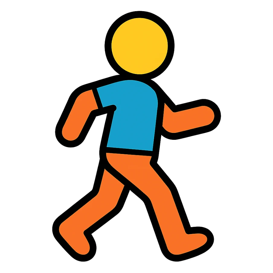 walking stickman, playful and modern color outline style sticker