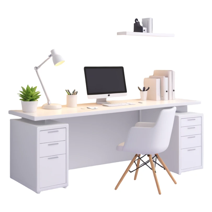 white workspace office with lighting sticker
