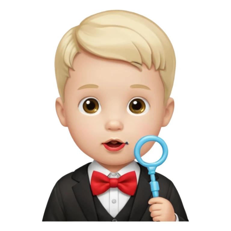 baby guy, with pacifier, wearing pastor custome, red bow tie sticker