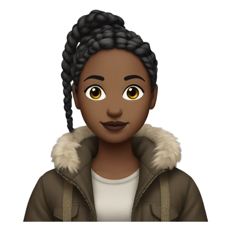 Black girl with boho braids, heavy makeup, FOV and realistic settings, with a crop top and a Canada goose jacket sticker