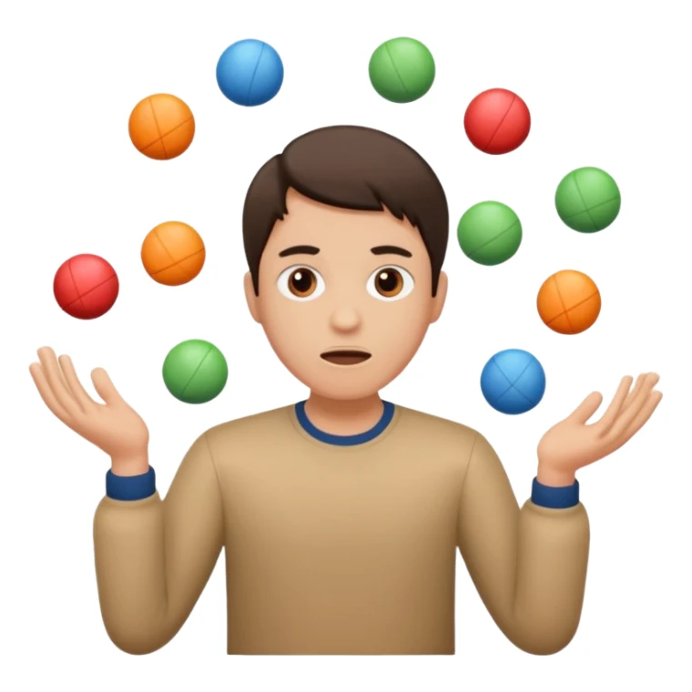 an emoji that depicts a product manager juggling work with panic sticker