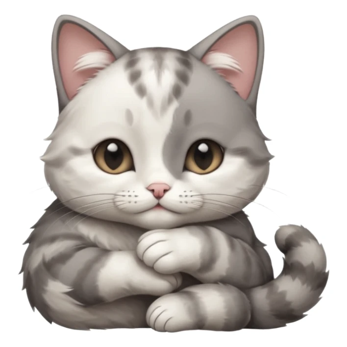 grey and white small cat with its eyes closed lying down with its paw curled under his chin holding it up sticker