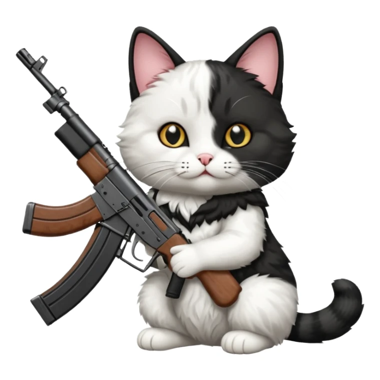 black and white cat with an ak47 gun sticker