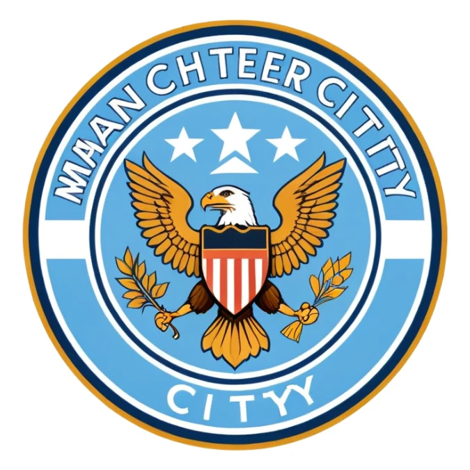 Manchester City soccer team logo, sky blue circular emblem with eagle sticker
