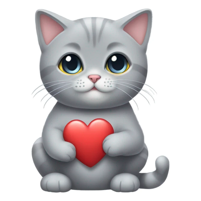 Cute grey british short hsir cat holding love sticker
