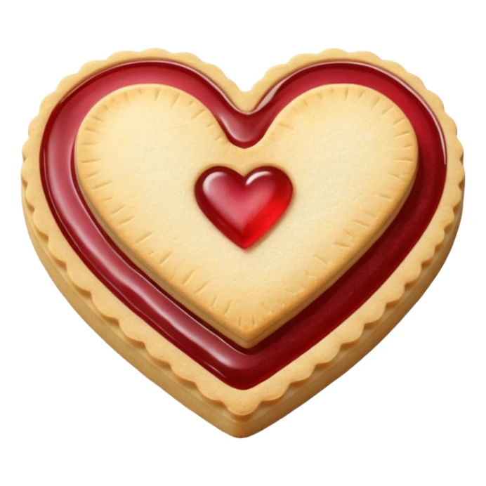 Realistic shortbread cookie in the shape of a heart with red jelly middle filling and sprinkled powder sugar on top. sticker