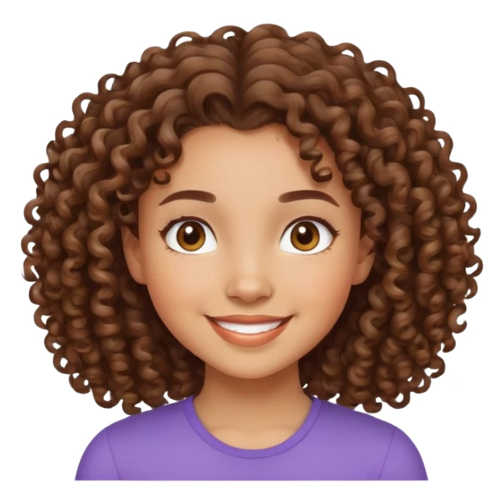 mixed-race girl with curly brown hair, smiling face sticker