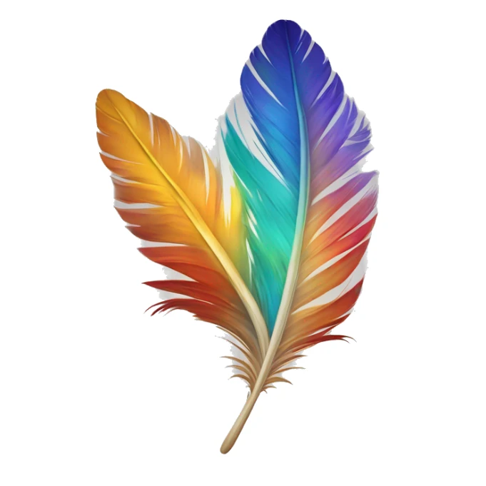 A colorful feather gently curls with a small star shining on it, symbolizing creativity and originality. sticker